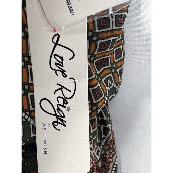 Love Reign Geometric Print Halter Spaghetti Strap Dress Green Red Women’s Size S - Picture 6 of 10